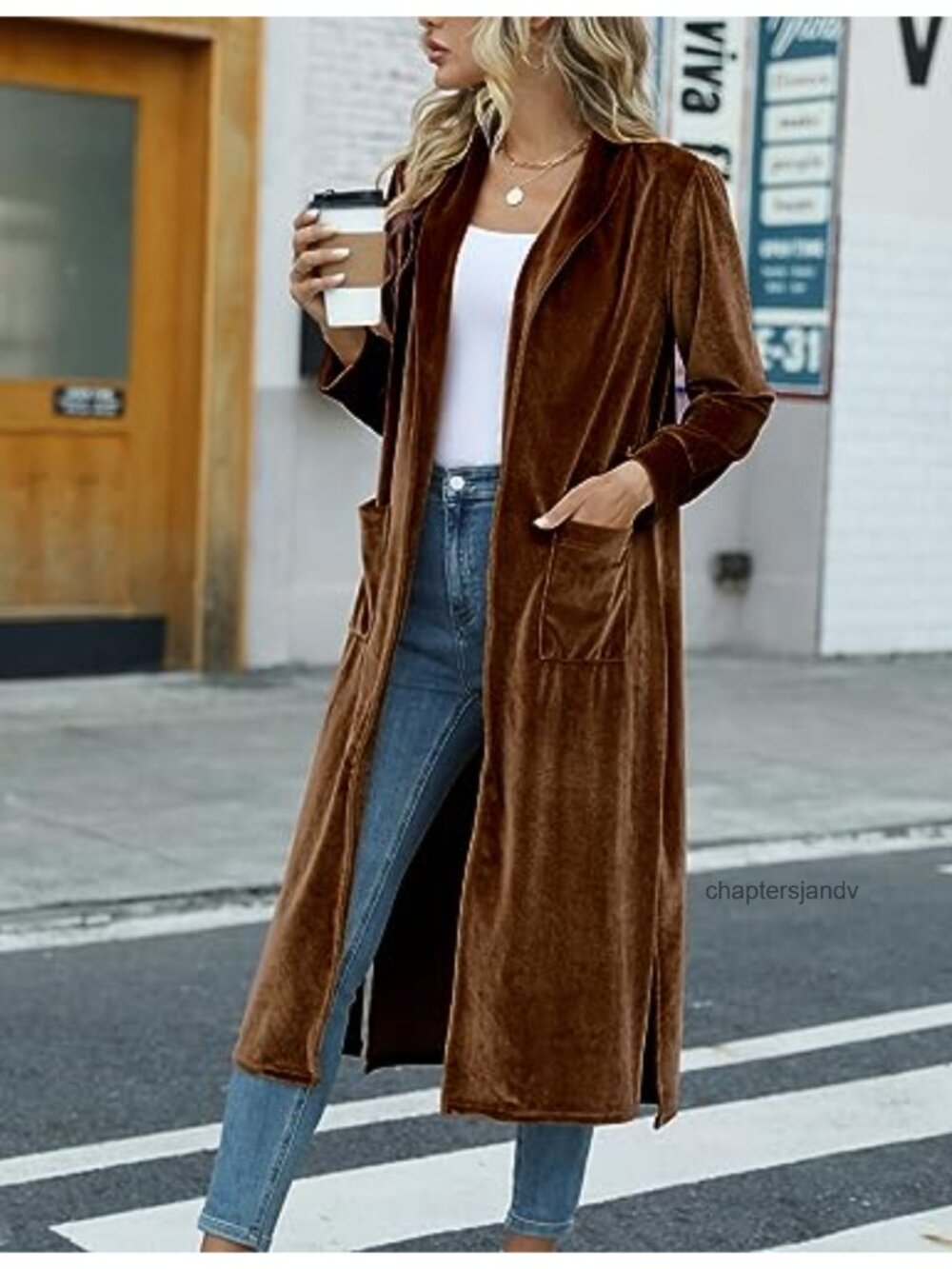 Womens Velvet Long Duster Cardigan Open Front Maxi Sweater Jacket - Picture 2 of 6